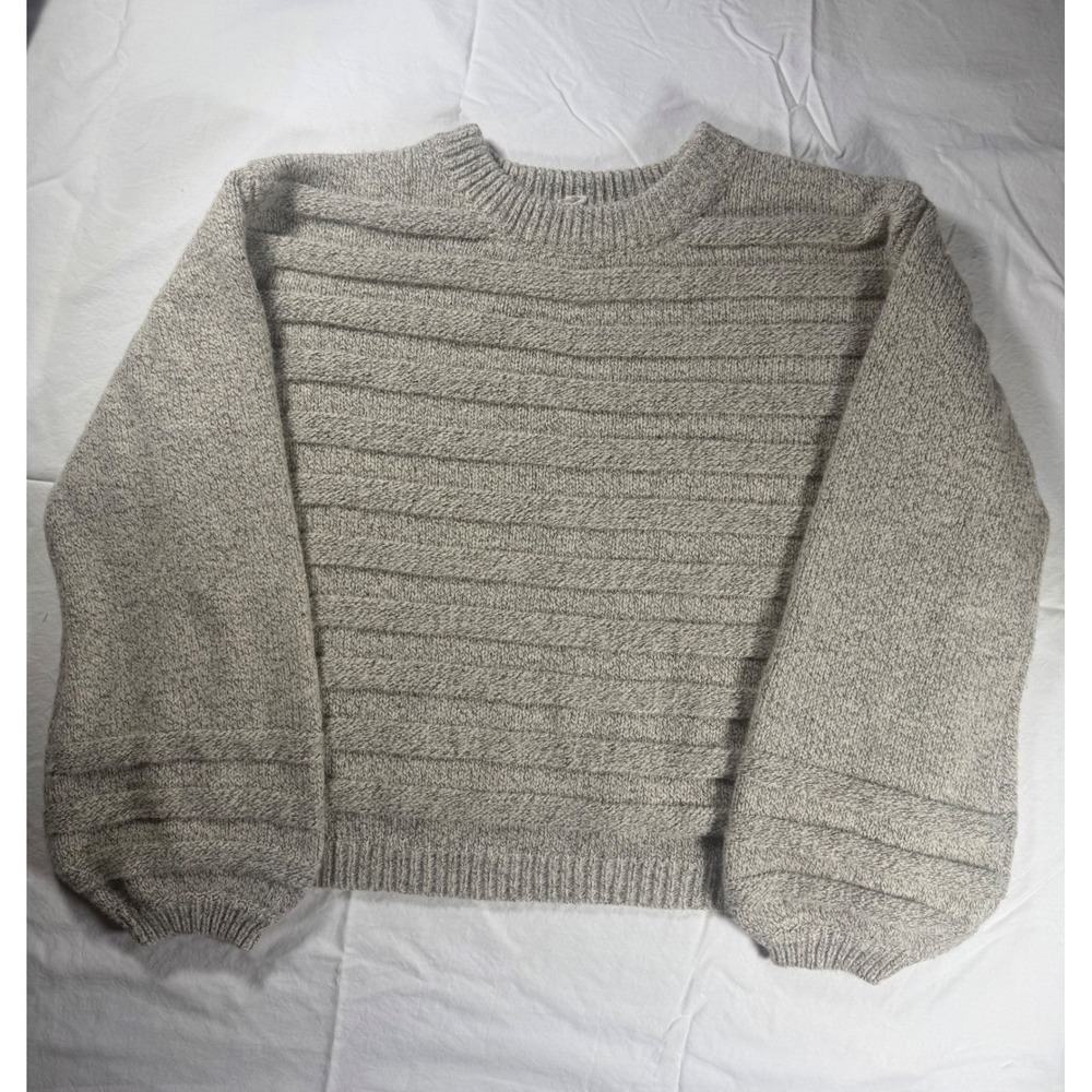 kim thread textured striped balloon sleeve knit sweater womens size small
